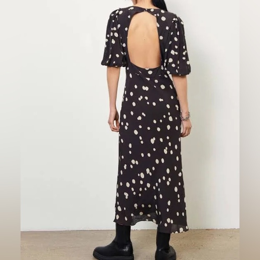 ba&sh Delize Black Dress with Cream Polka Dots